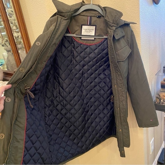 TOMMY HILFIGER Women Olive Army Utility Hoodie Jacket Size XS - Picture 3 of 7